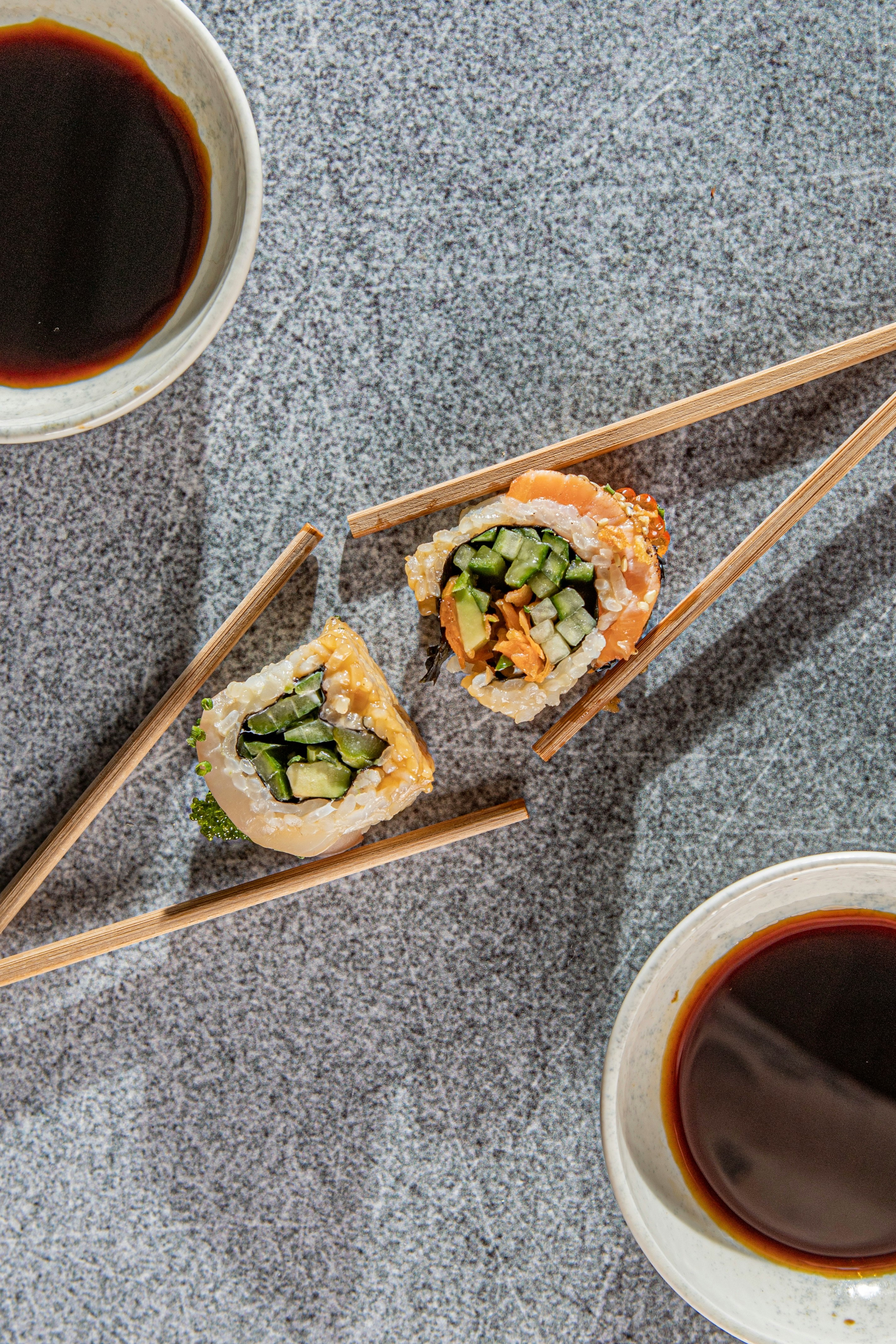 brown chopsticks on white ceramic plate